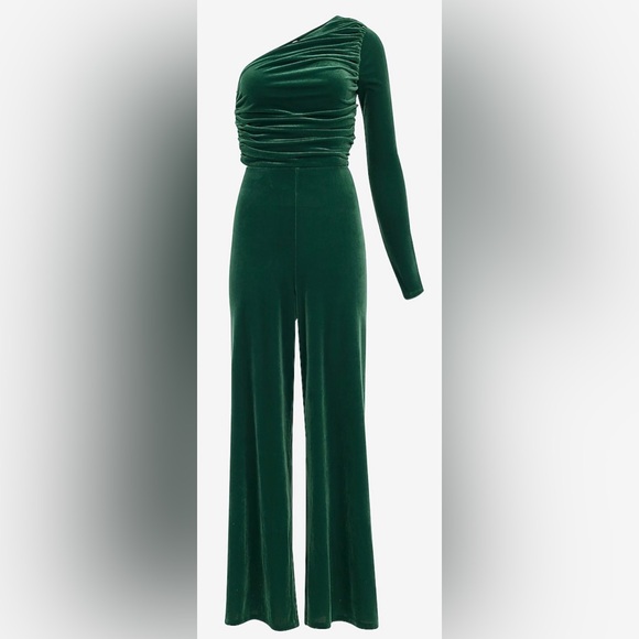 Elegant Velvet Green One-Shoulder Jumpsuit NWT - Picture 4 of 4